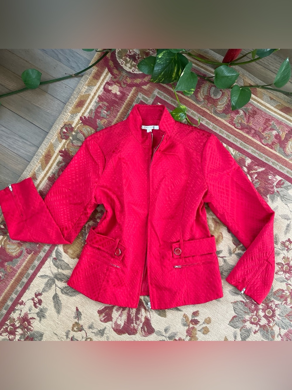 Erin London 90s Vintage Red Textured Jacquard Snakeskin Pattern Jacket